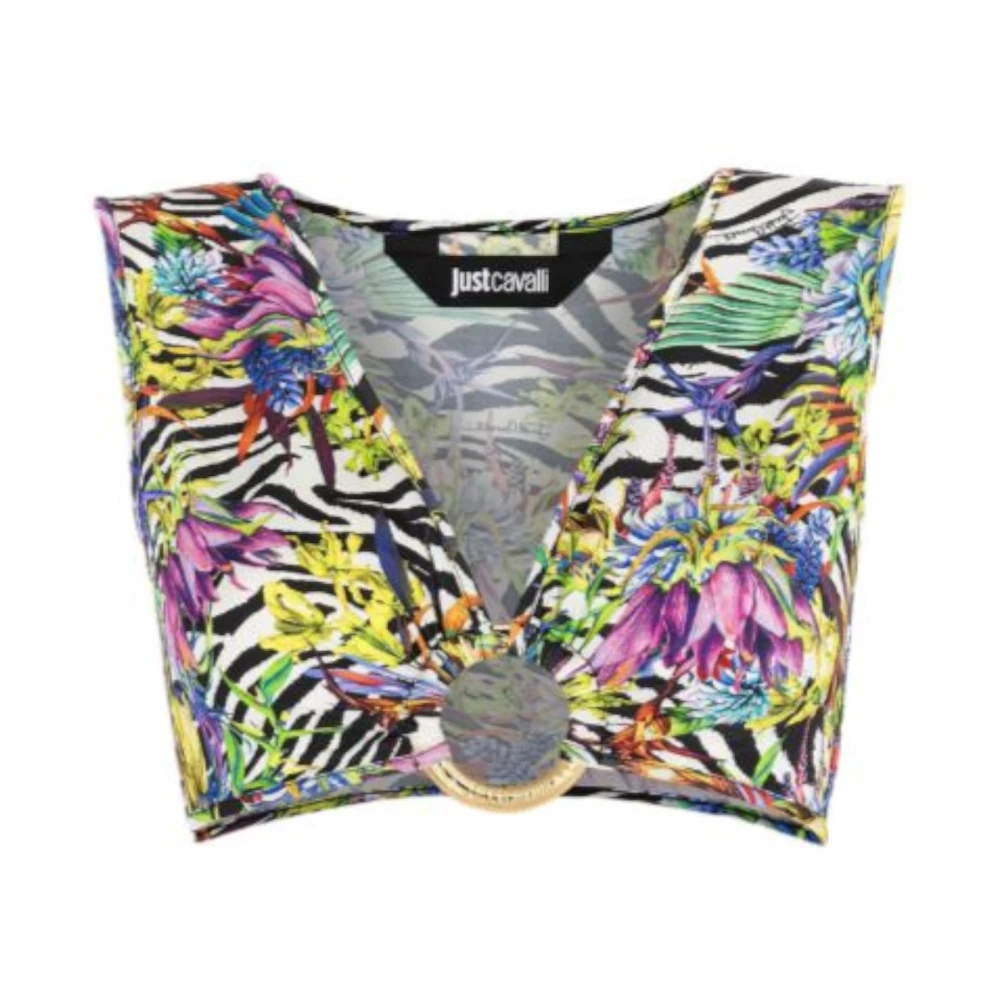 Just Cavalli Women's Multicolor Sleeveless Tops, L, Multi-Coloured Basic Tops 74Pbm210js191899