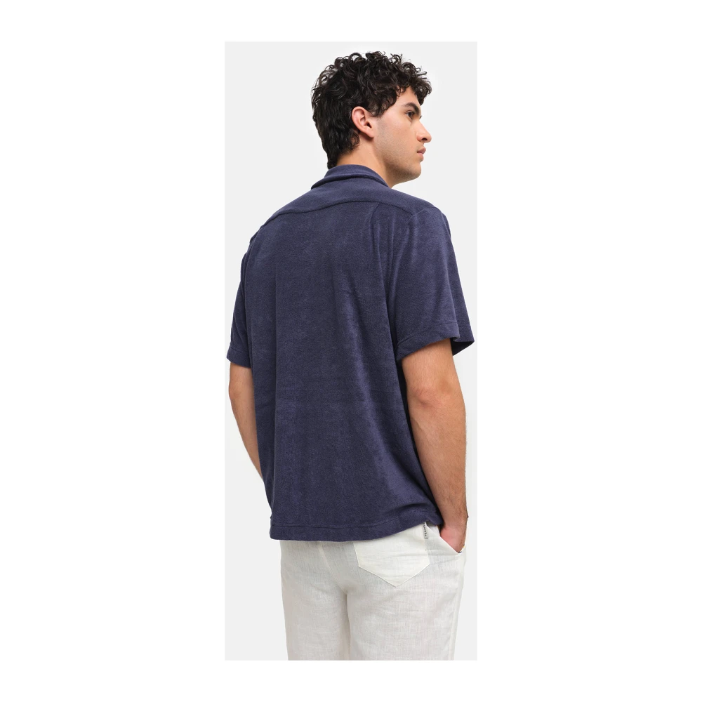 Peninsula Italiaans Bowling Shirt Spons Stof Blue Heren