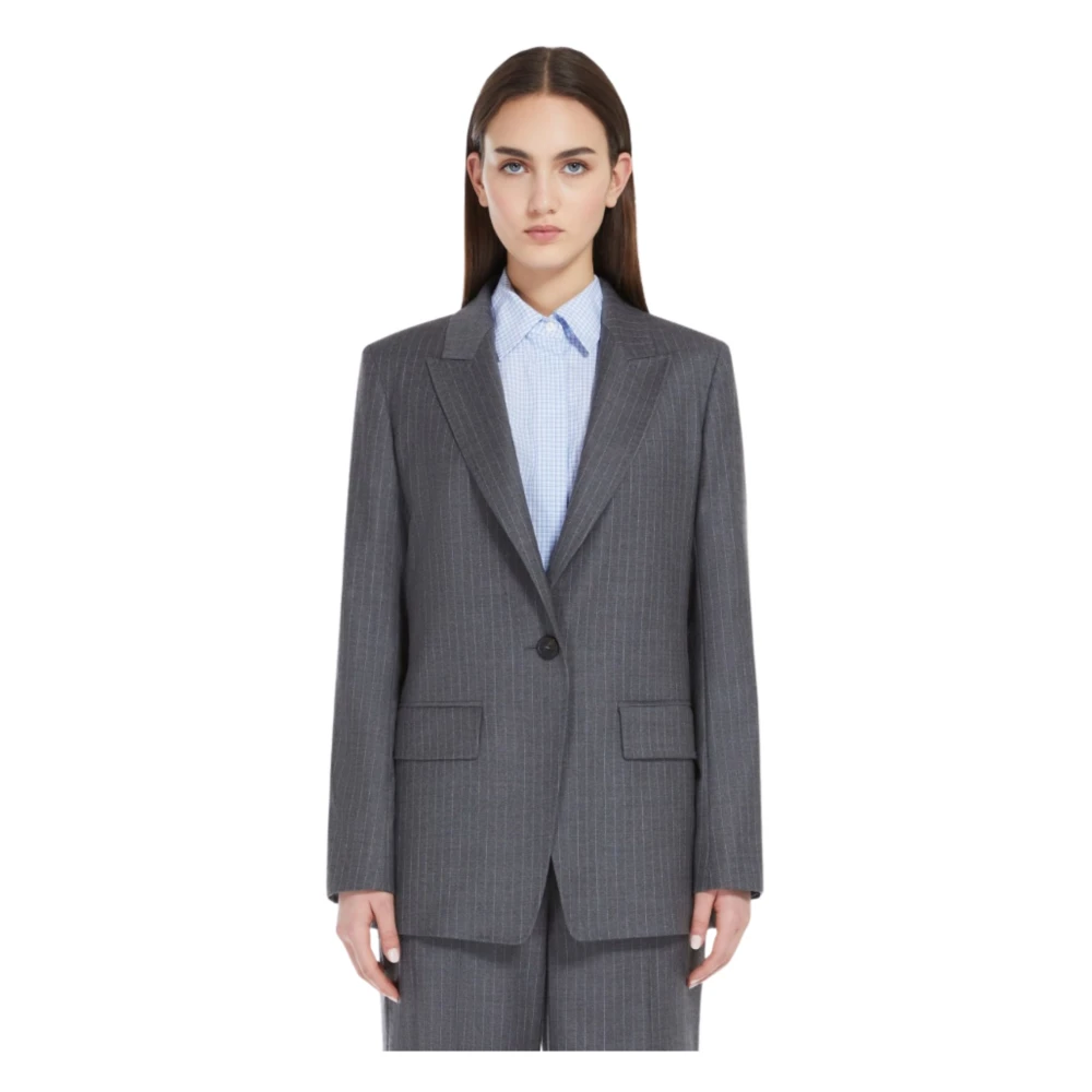 Max Mara Studio Grijze Wollen Flanellen Blazer Gray Dames