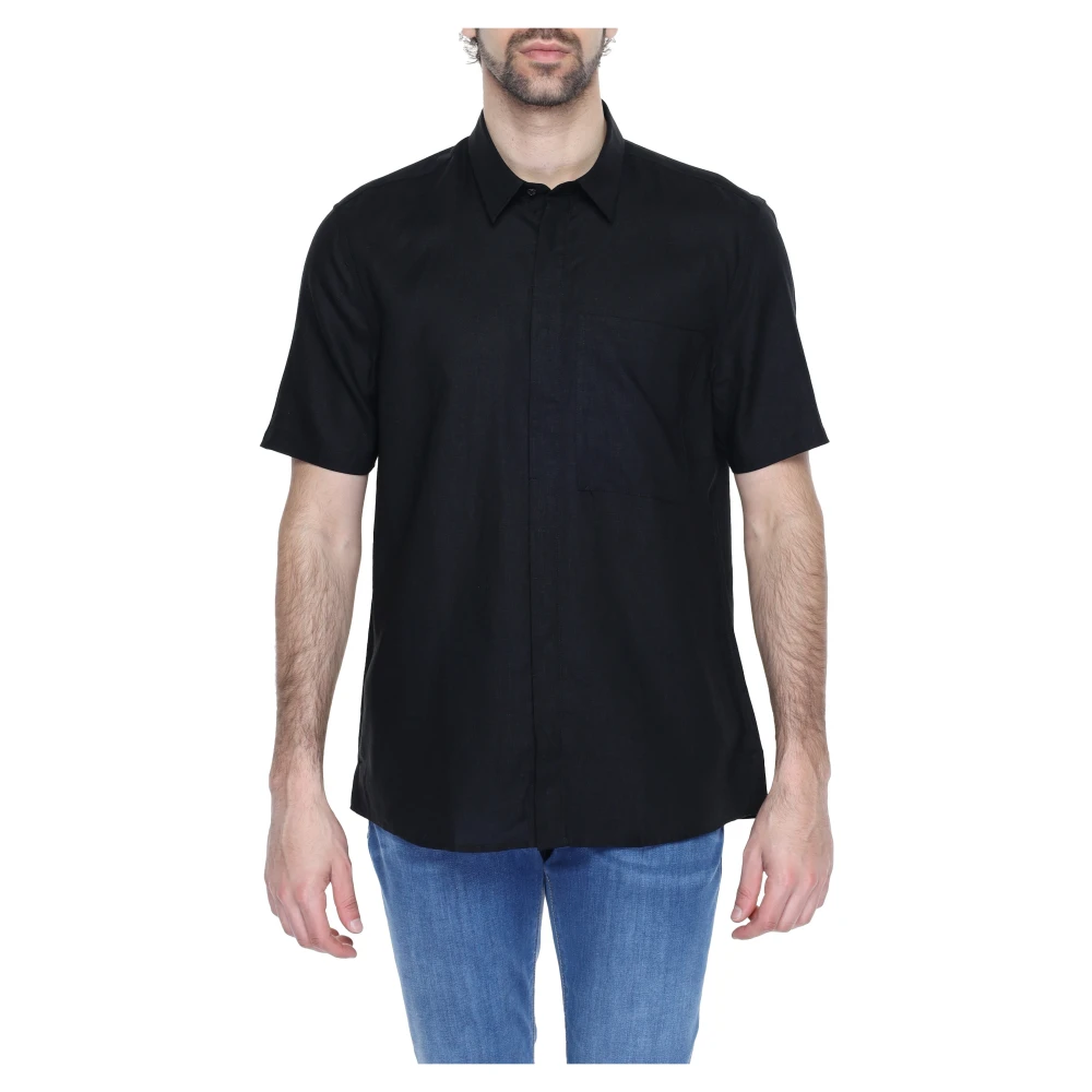 Antony Morato Men's Black Short Sleeve Shirts, Xl, Short Sleeve Linen Blend Shirt