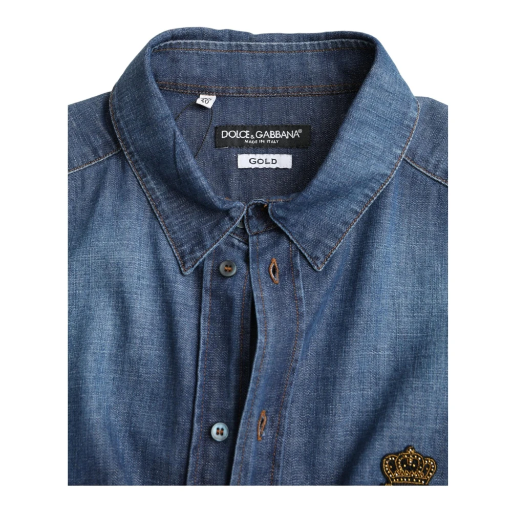 Dolce & Gabbana Blauwe Bij Embleem Denim Shirt Blue Heren