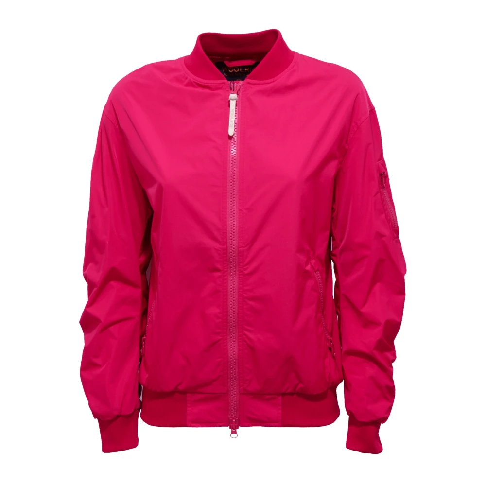 Woolrich Women's Pink Bomber Jackets, Xs, Bomber Windbreaker Jacket In Fuxia