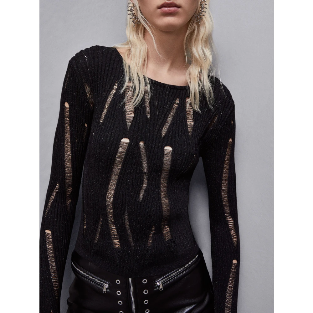 PATRIZIA PEPE Zwarte trui met gescheurde details Black Dames