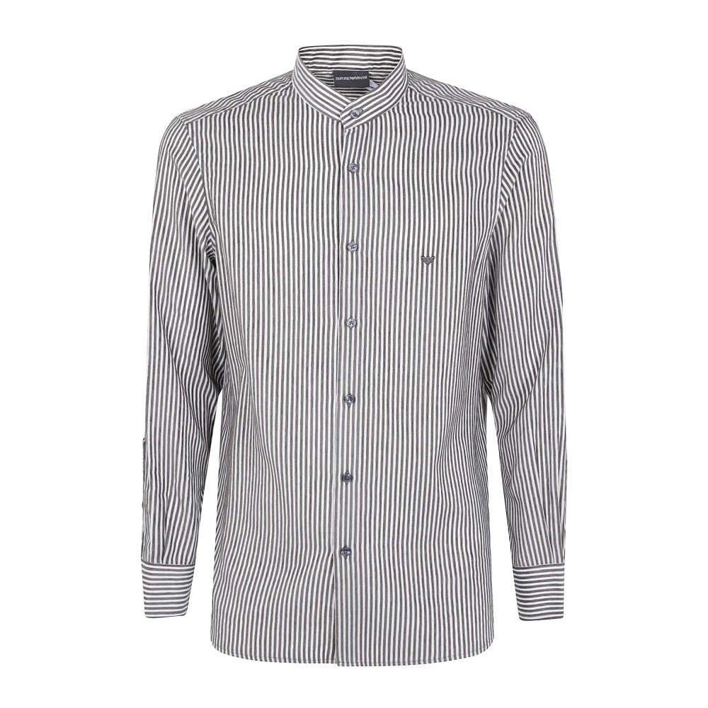 Emporio Armani Hombre Camisa De Cuello Mao A Rayas