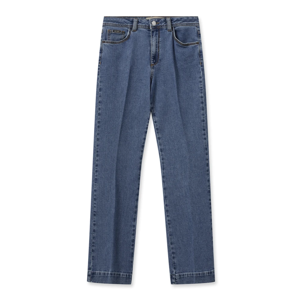 MOS MOSH Flare Jeans met Hoge Taille en Persplooi Blue Dames