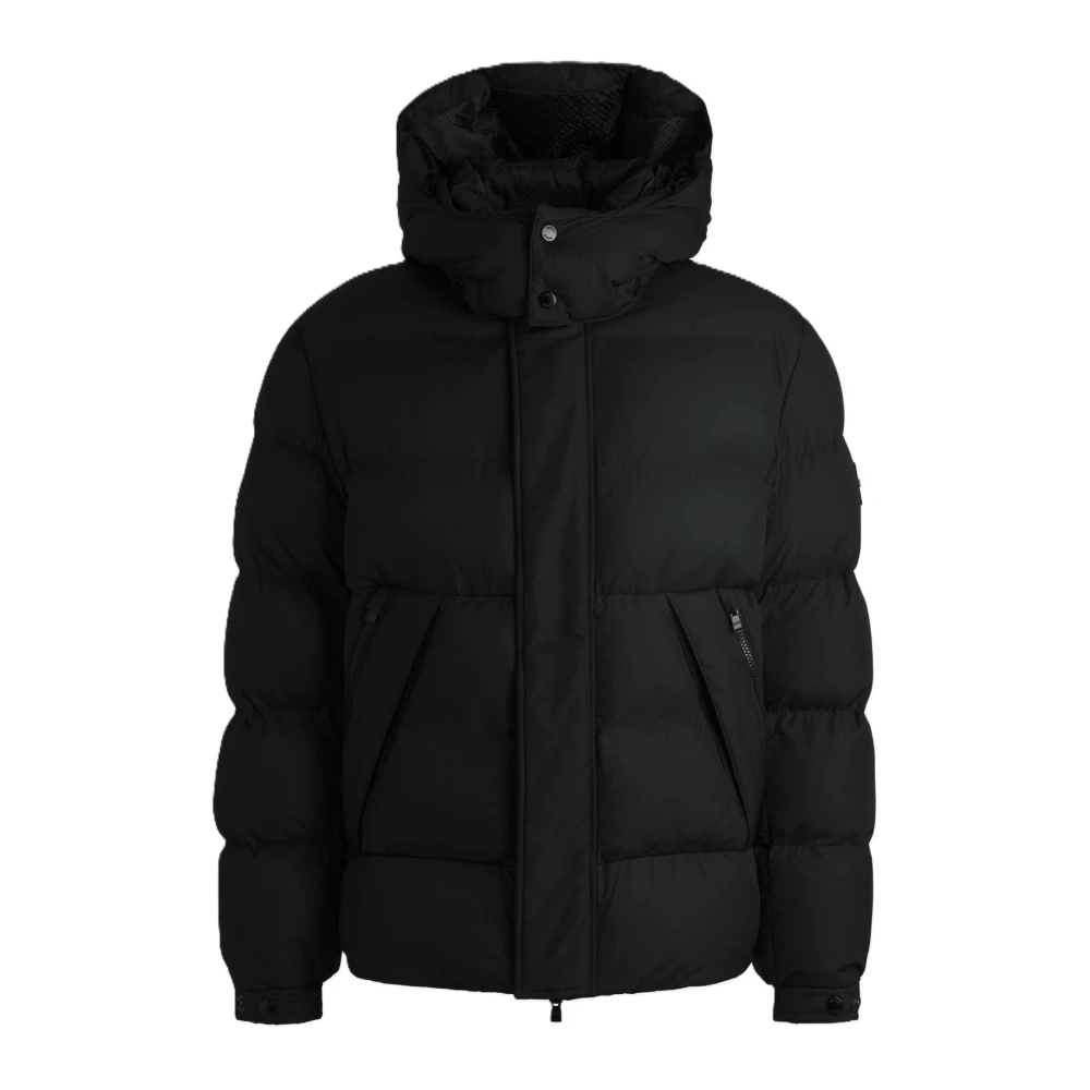 Boss Zwarte gewatteerde jas met capuchon H-Corbinian3 Black Heren