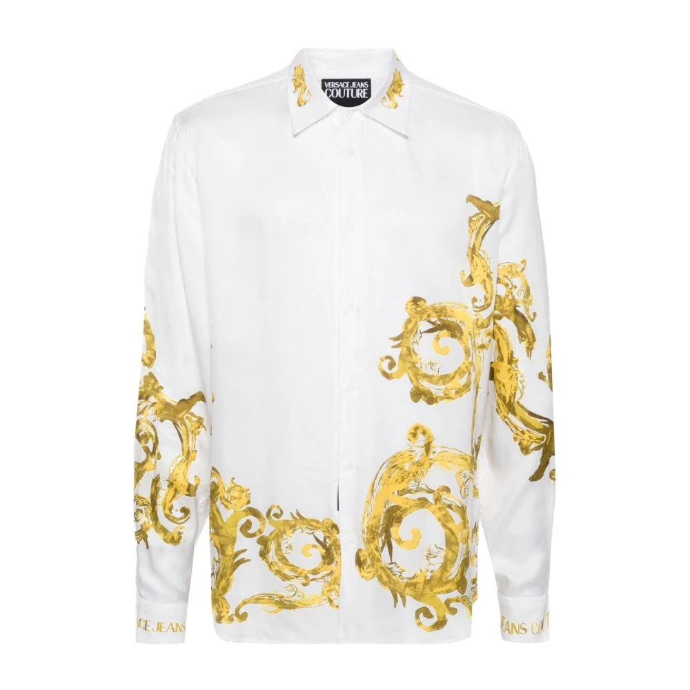 Versace Jeans Couture Korte mouw wit goud Barocco print overhemd White Heren