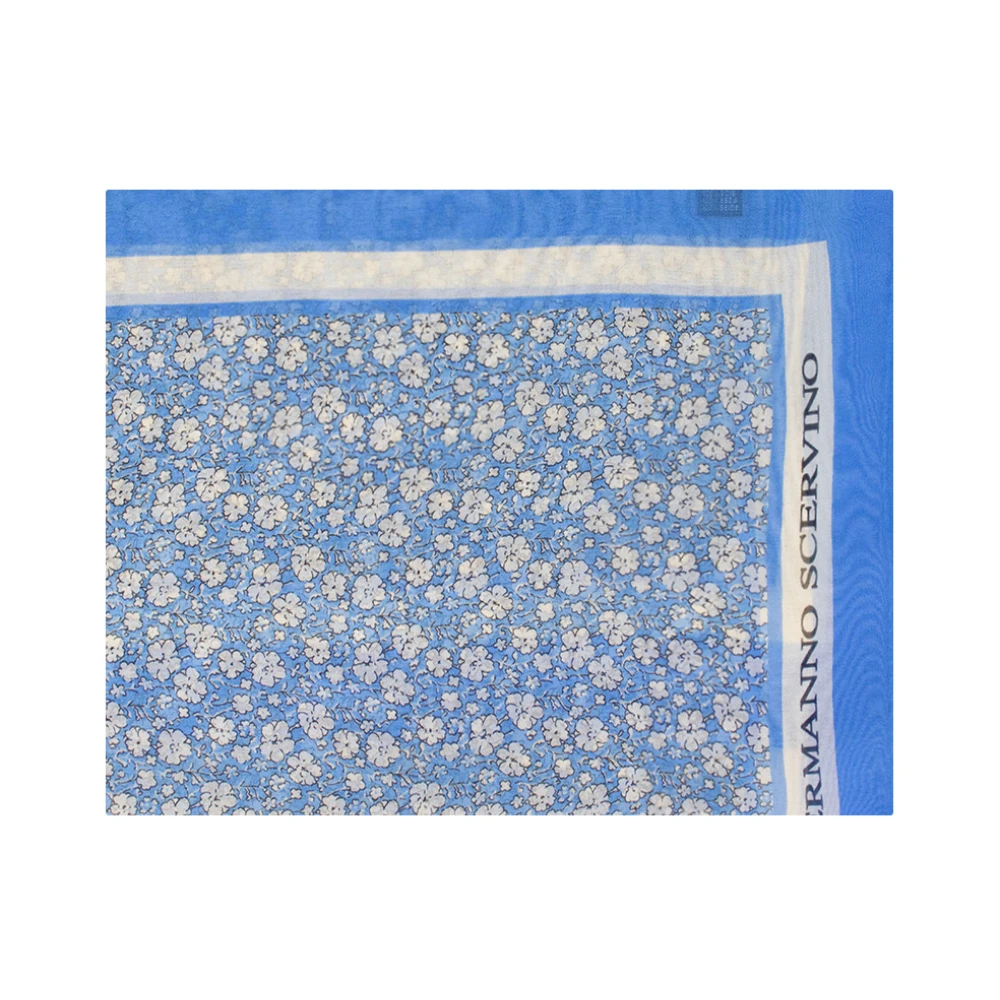 Ermanno Scervino Silk Chiffong Blommig Scarf Blue, Dam