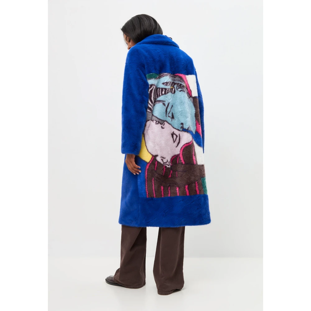 Cesare Gaspari Deluxe Lange Achterprint Jas Liefhebbers Blauw Blue Dames