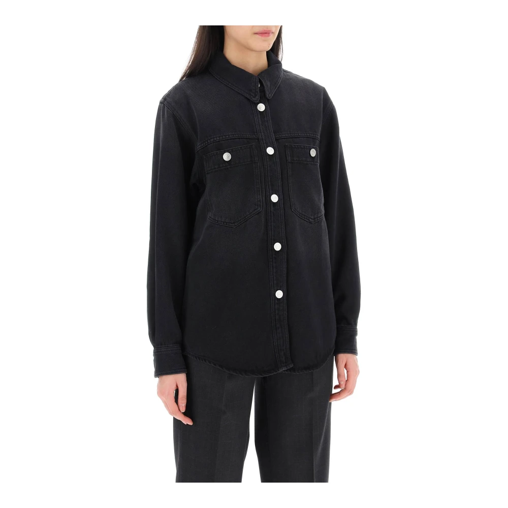 Isabel marant Denim Talbot Shirt met Klassieke Kraag Black Dames
