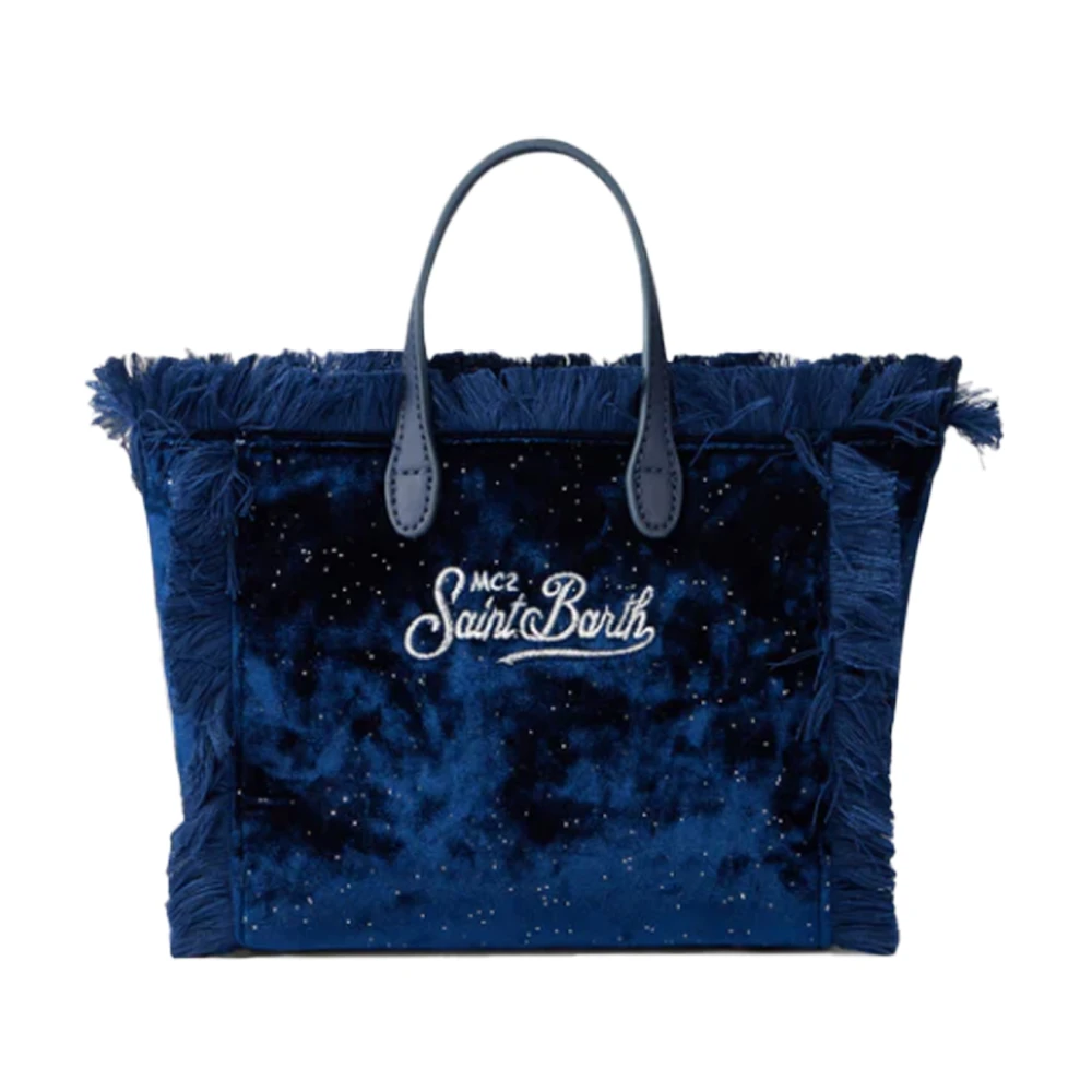 MC2 Saint Barth Blauwe Velvet Franje Mini Vanity Tas Blue Dames