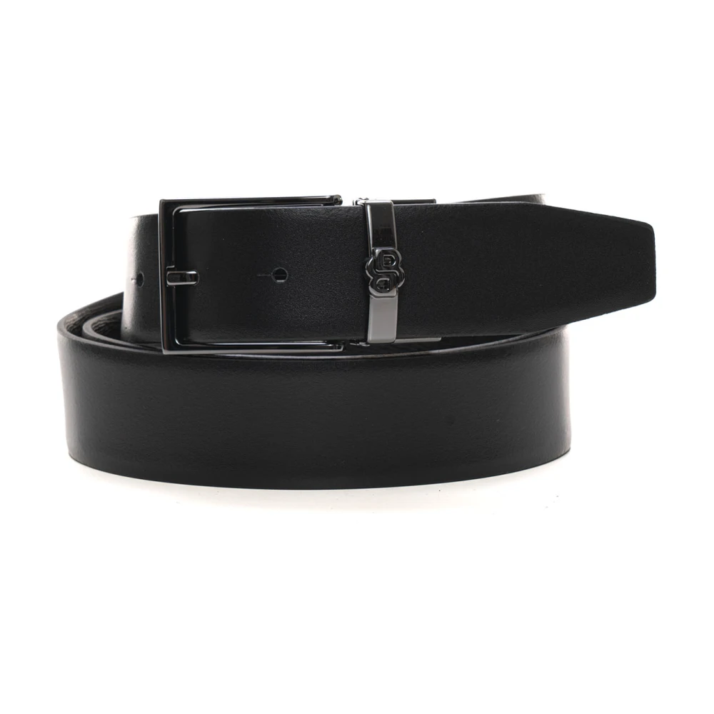 Boss Reversibele Dubbele Gesp Saffiano Lederen Riem Black Heren