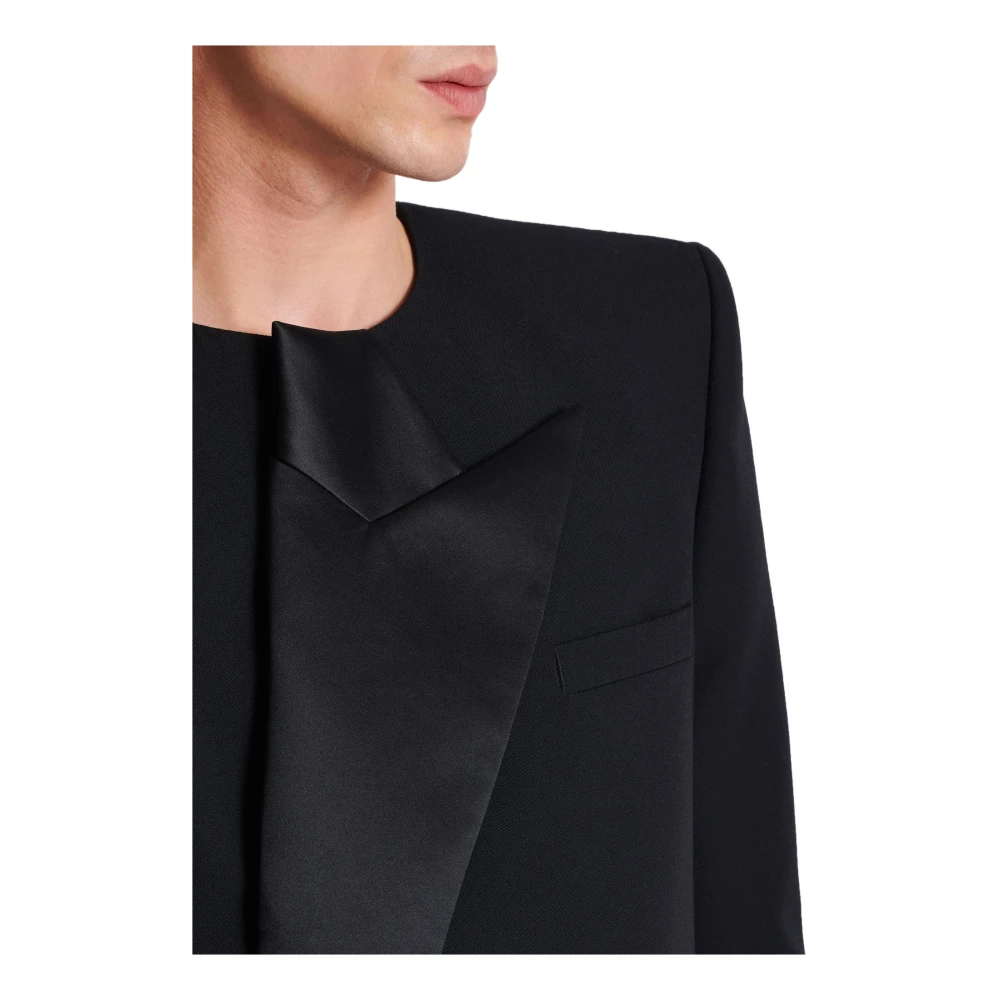 Balmain Geknipte grain de poudre jas met asymmetrische kraag Black Heren