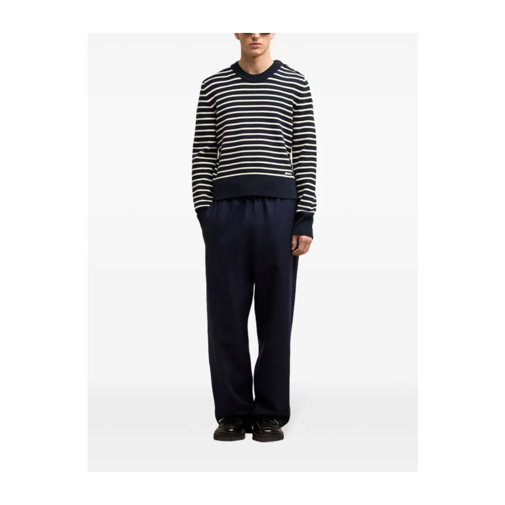 Ami Paris Blauwe Gestreepte Trui met Knoopdetails Blue Heren