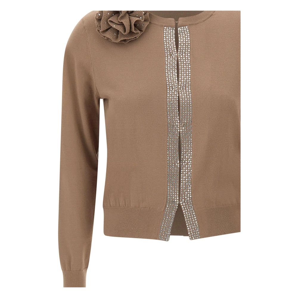 Kaos Koffiebruine Vest met Bloemdetail Brown Dames