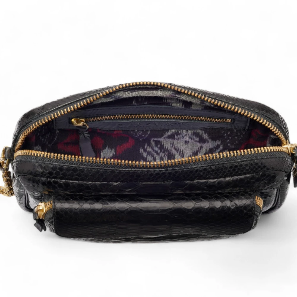 Claris Virot Zwarte Python Schoudertas met Gouden Ketting Black Dames