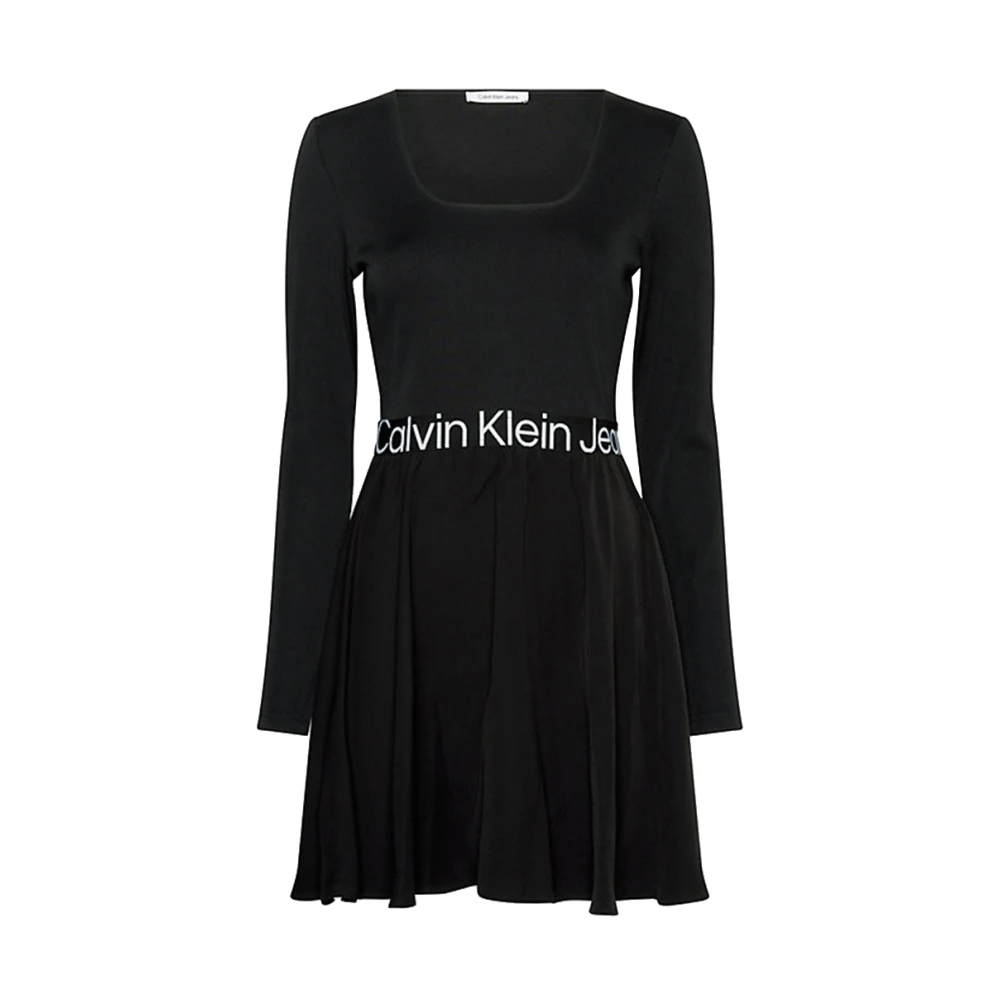 Calvin Klein Jeans Viscose jurk met logo print Black Dames