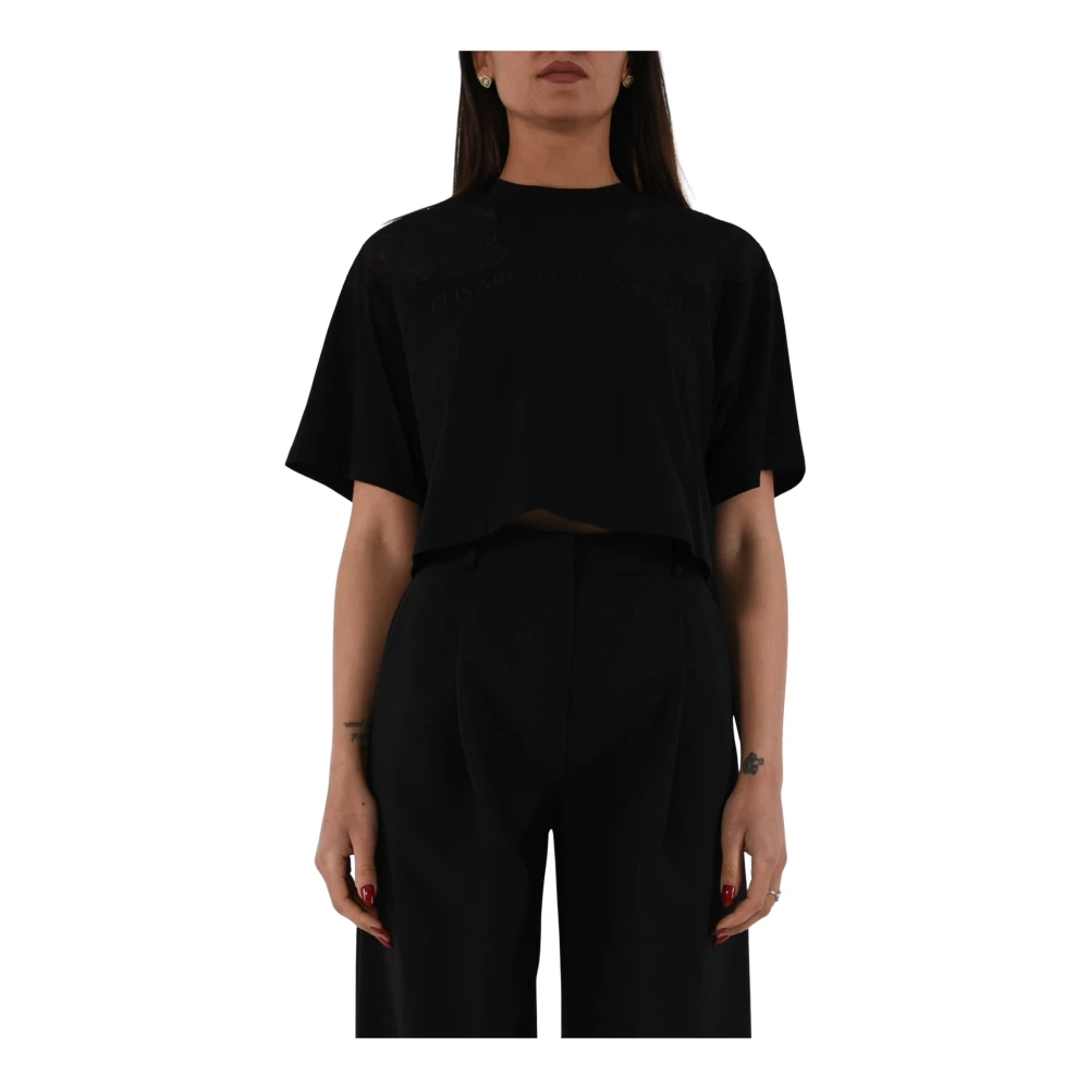 Elisabetta Franchi Cropped Jersey T-shirt Black Dames