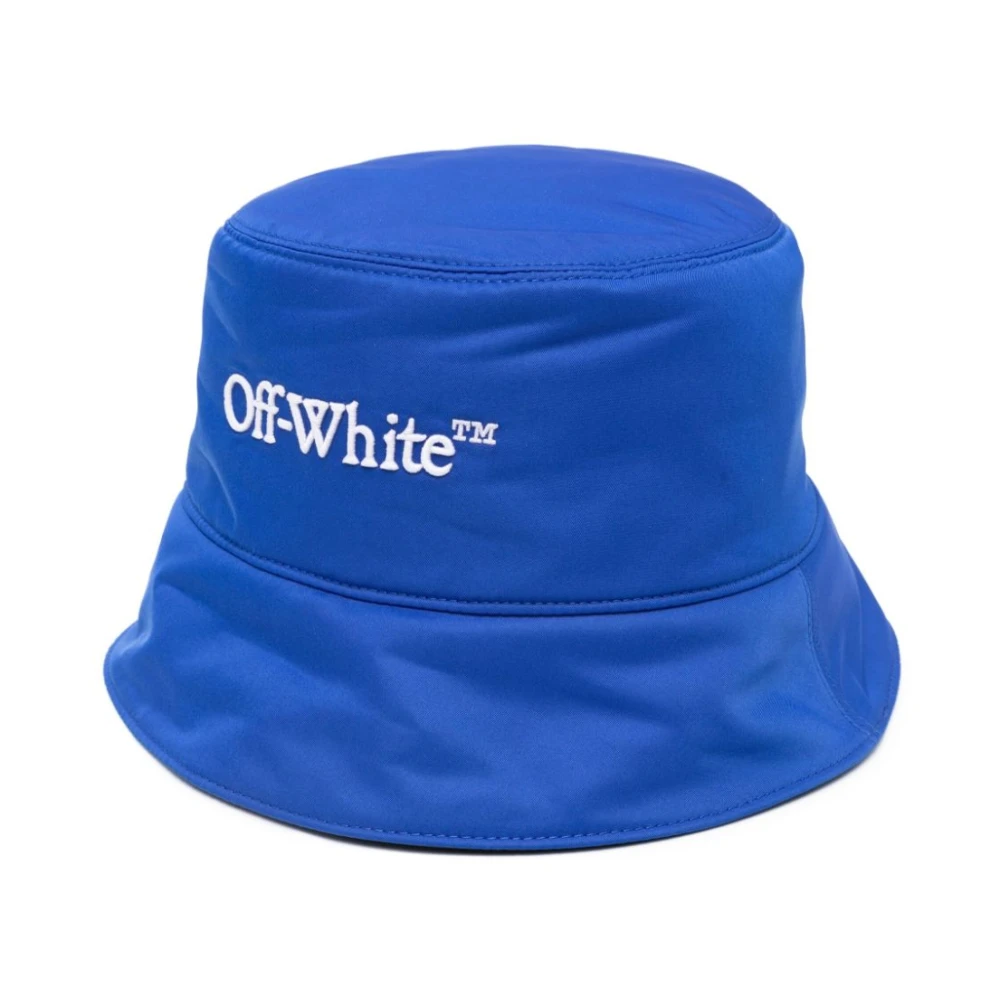 Off White Blå Logo-Broderad Bucket Hat Blue, Herr