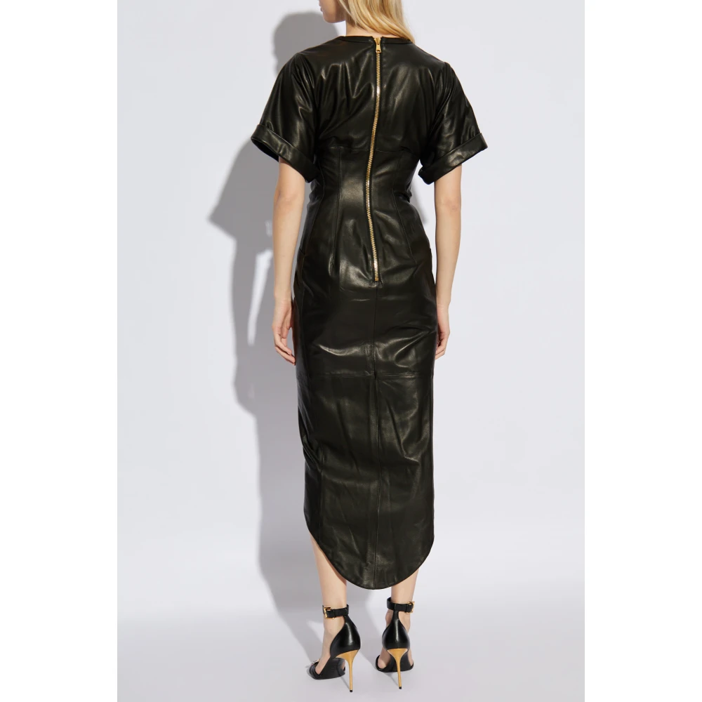 Balmain Leren aansluitende jurk Black Dames