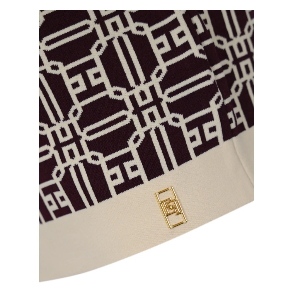Elisabetta Franchi Korte Mouw Jacquard Top met Logo Print Brown Dames