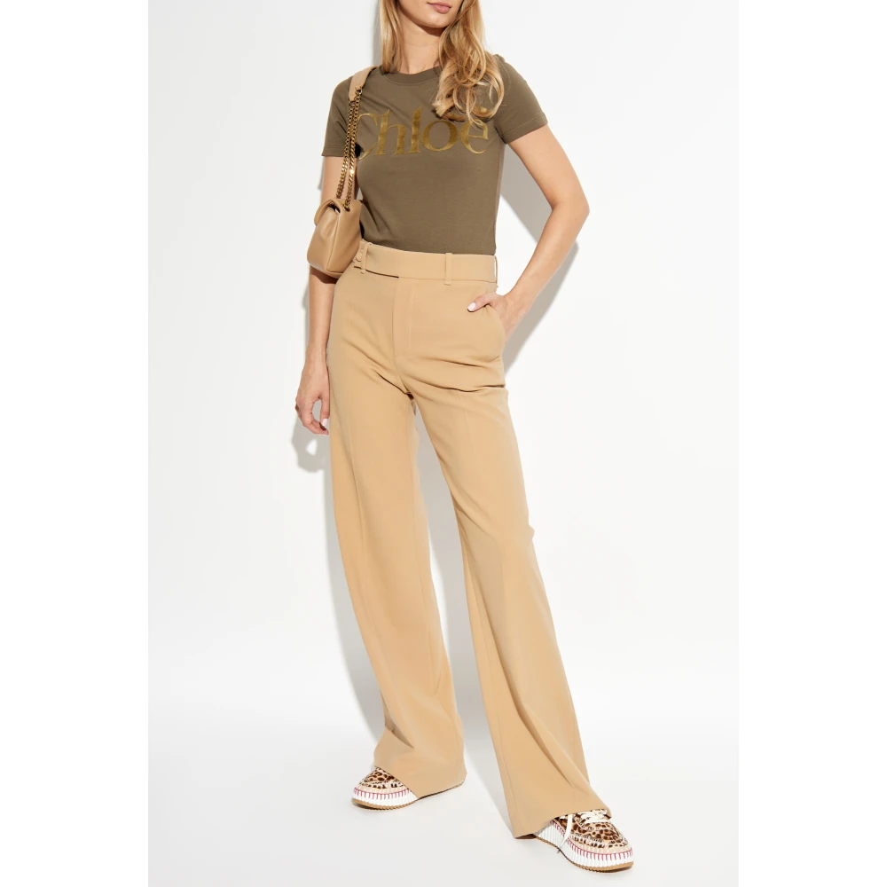 Chloé T-shirt met fluwelen logofinish Brown Dames