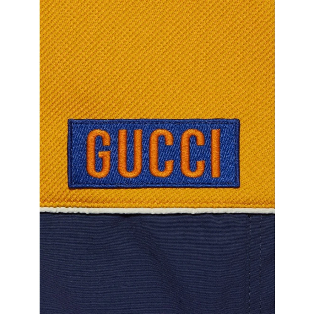 Gucci Blauwe technische jersey jas met logo patch Multicolor Heren