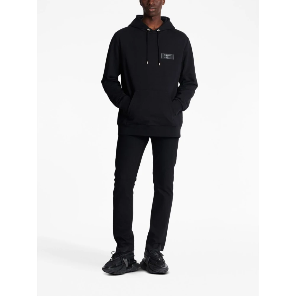 Balmain Iconische Zwarte Katoenen Hoodie Aw24 Black Heren