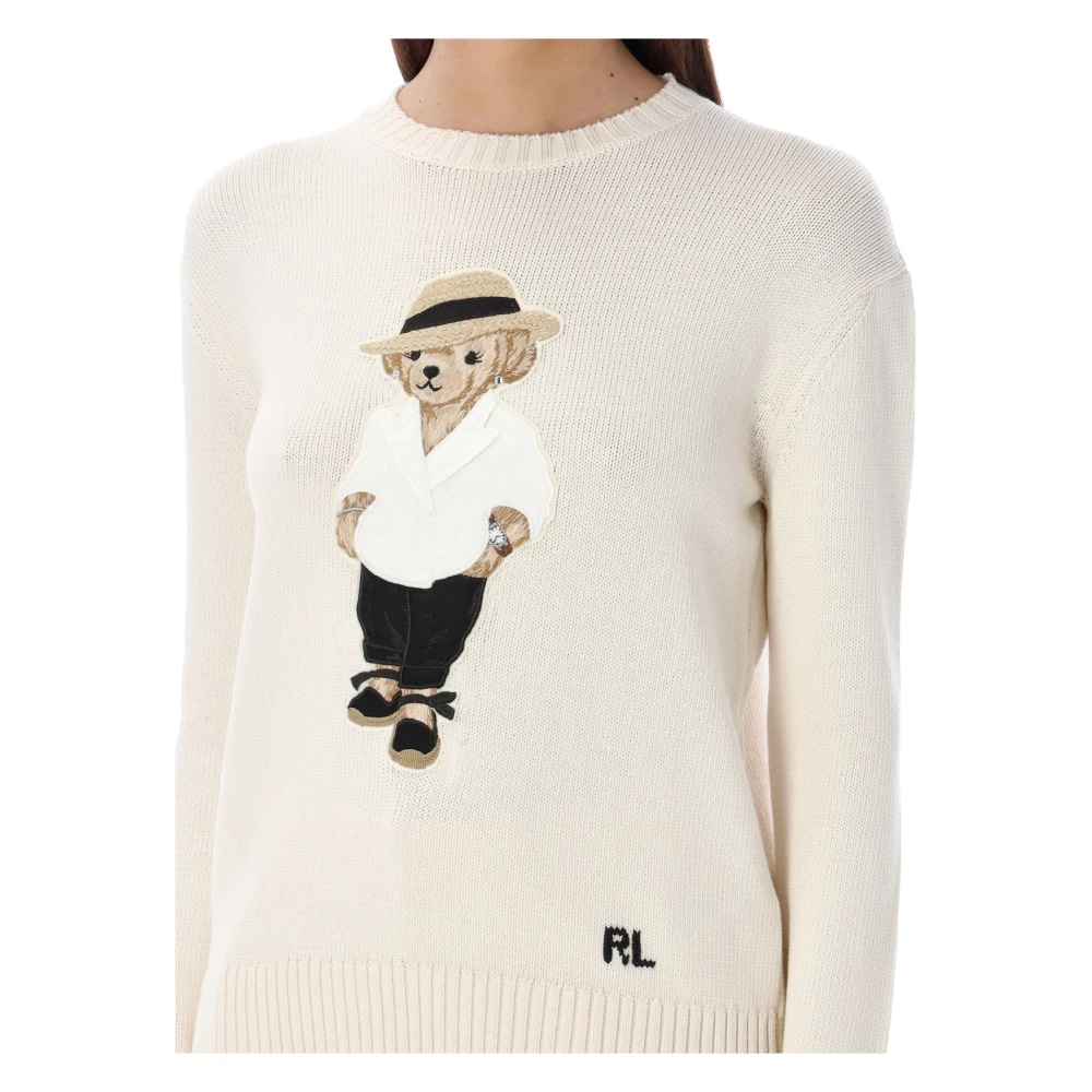 Ralph Lauren Crème Linen Polo Bear Sweater Beige Dames