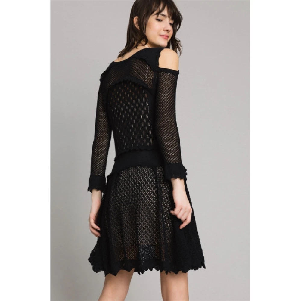 Twinset Kanten Off-Shoulder Jurk Set Black Dames