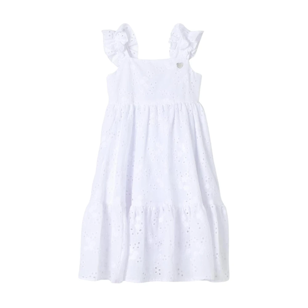 Monnalisa Girls White Dresses,, Ruffle Dress For Kids Size 3 Y