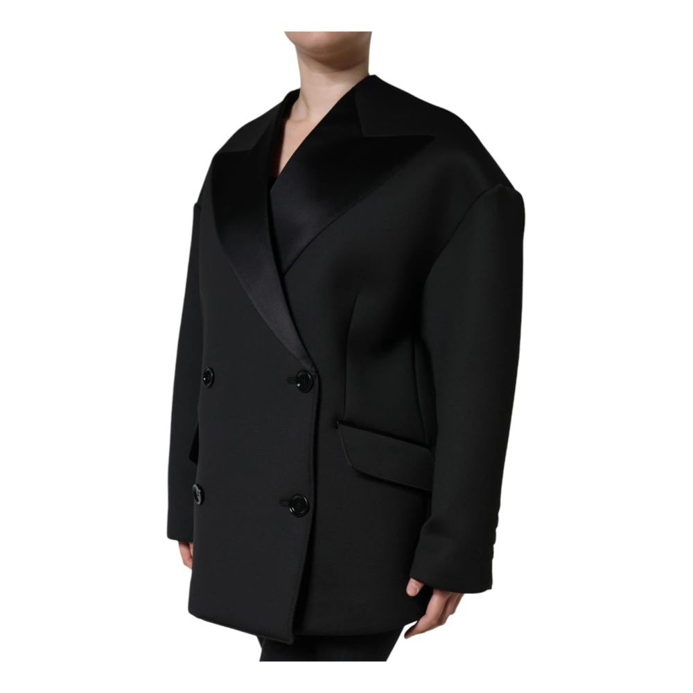 Dolce & Gabbana Zwarte double-breasted jas met logo Black Dames