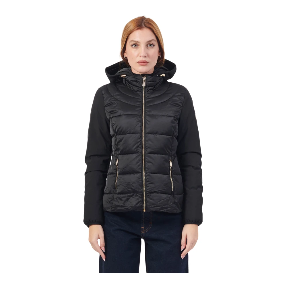 YES ZEE Zwarte gewatteerde jas met afneembaar vest Black Dames