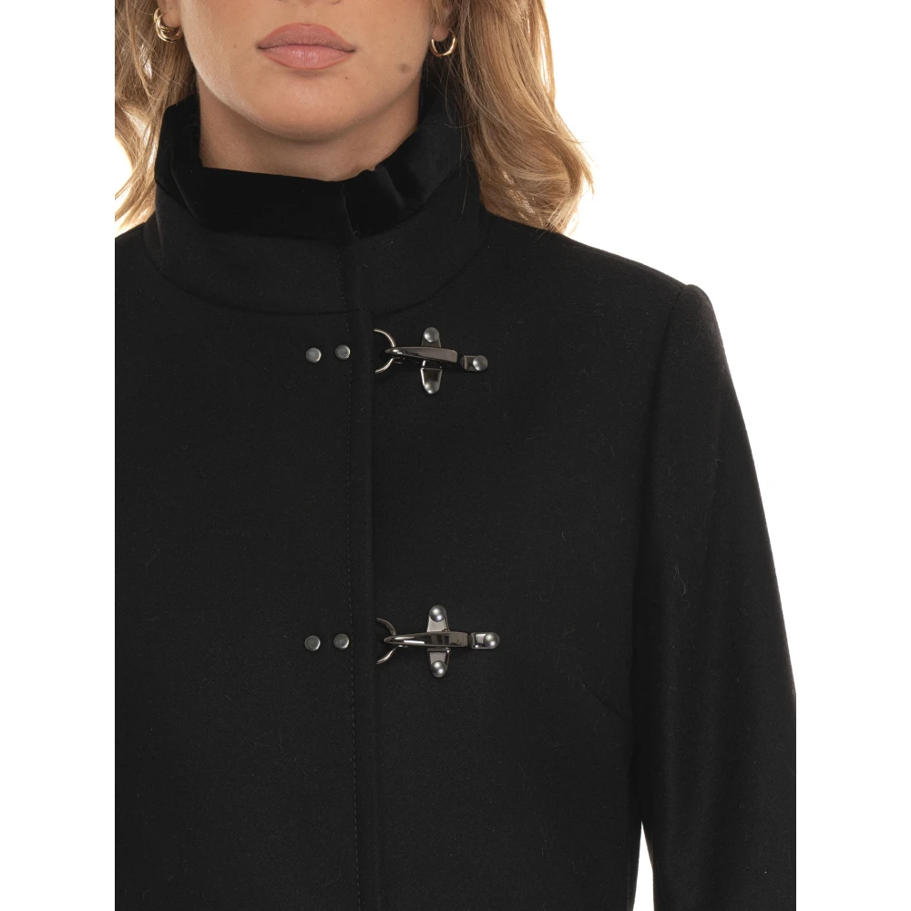 Fay Wollen Jas met Fluweel Black Dames