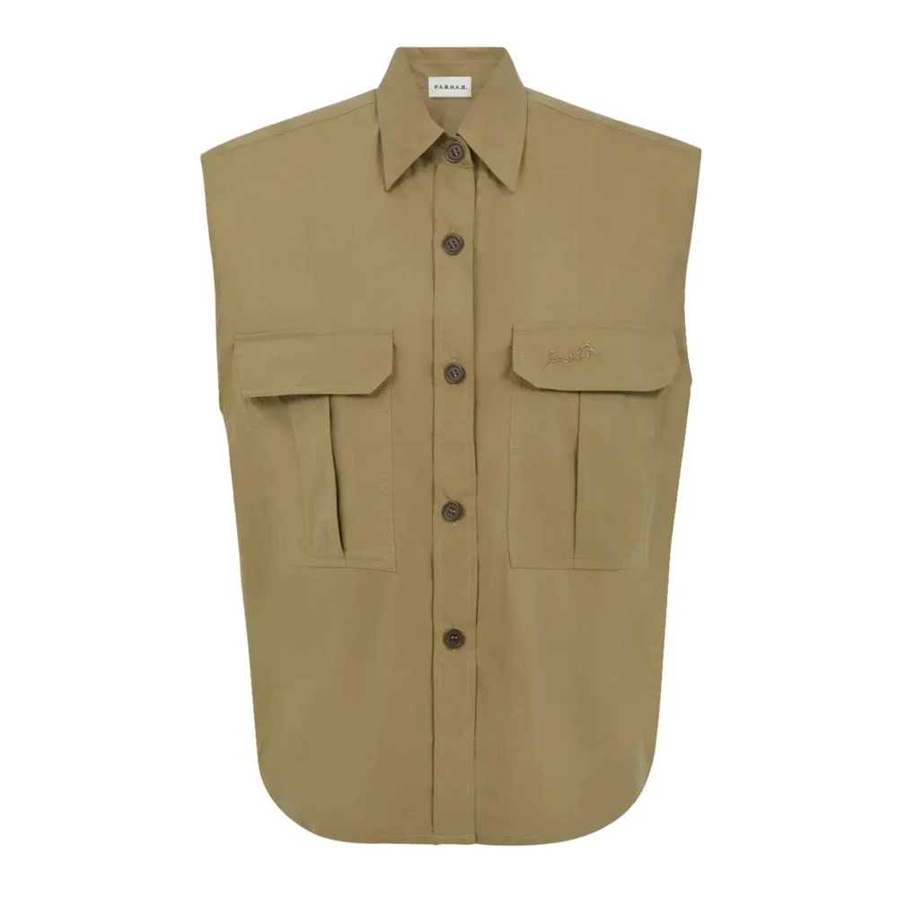 P.a.r.o.s.h. Beige Mouwloos Vest Shirt met Zakken Beige Dames