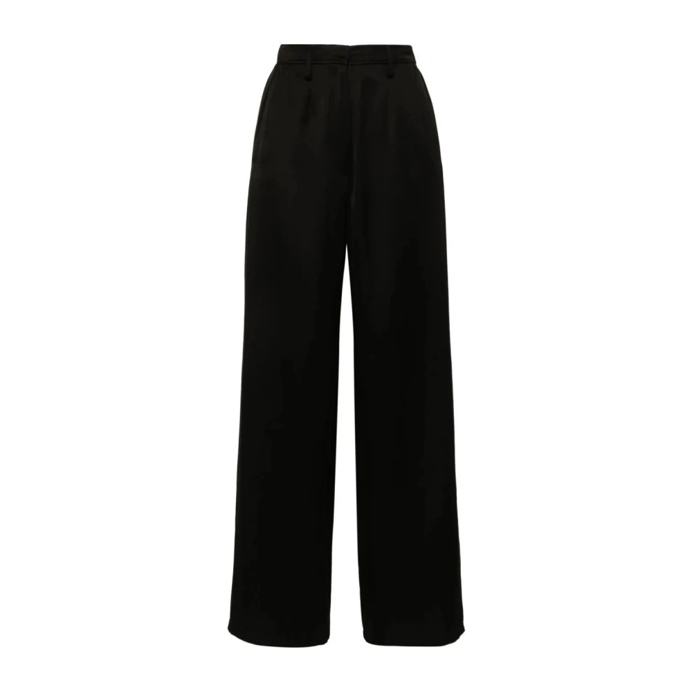 Forte Zwarte Wijde Pijp Viscose Wol Broek Black Dames