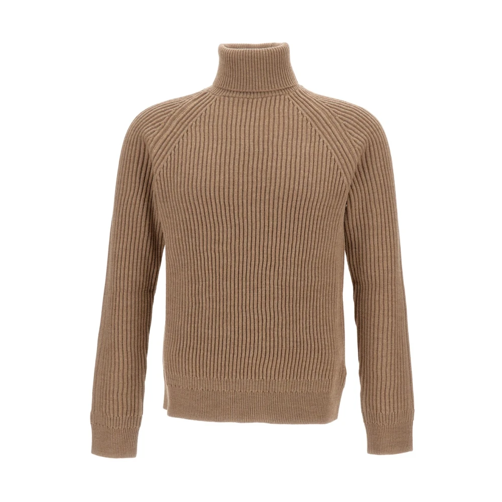 Zanone Men's Beige Ribbed Turtleneck Jumper