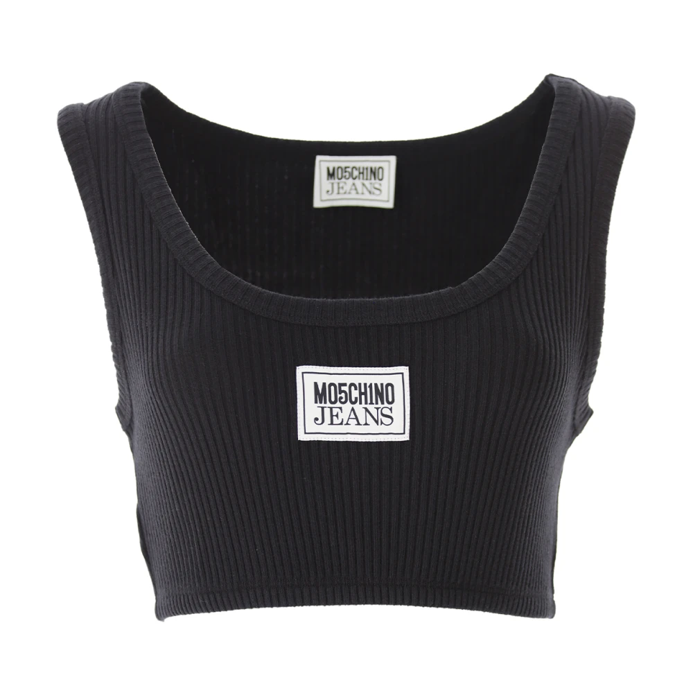 Moschino Räfflad Crop Top med Logopatch Black, Dam