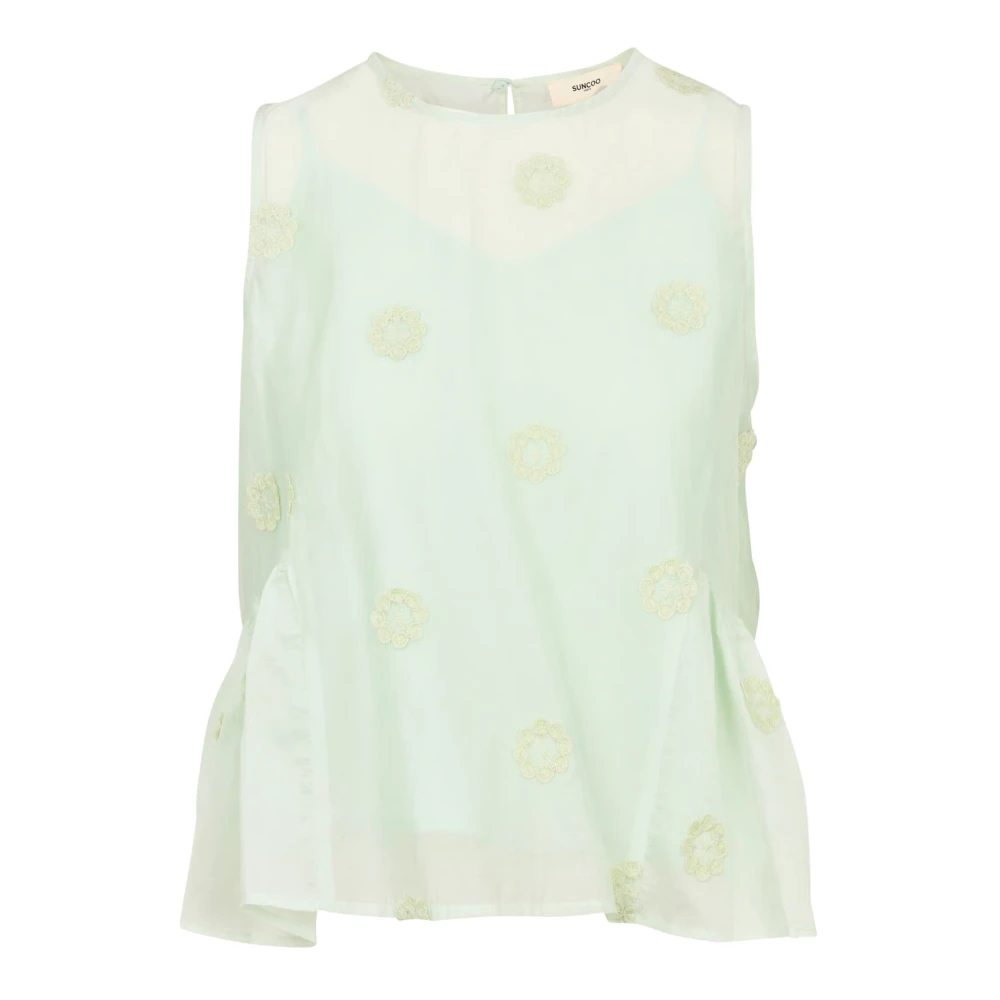 Suncoo Women's Green Lywen Blusa - Sleeveless Tops - M - Tops