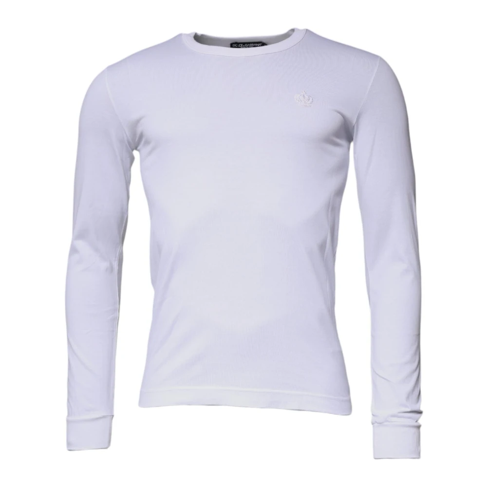 Dolce & Gabbana Kroon Geborduurde Katoenen Pullover Trui White Heren