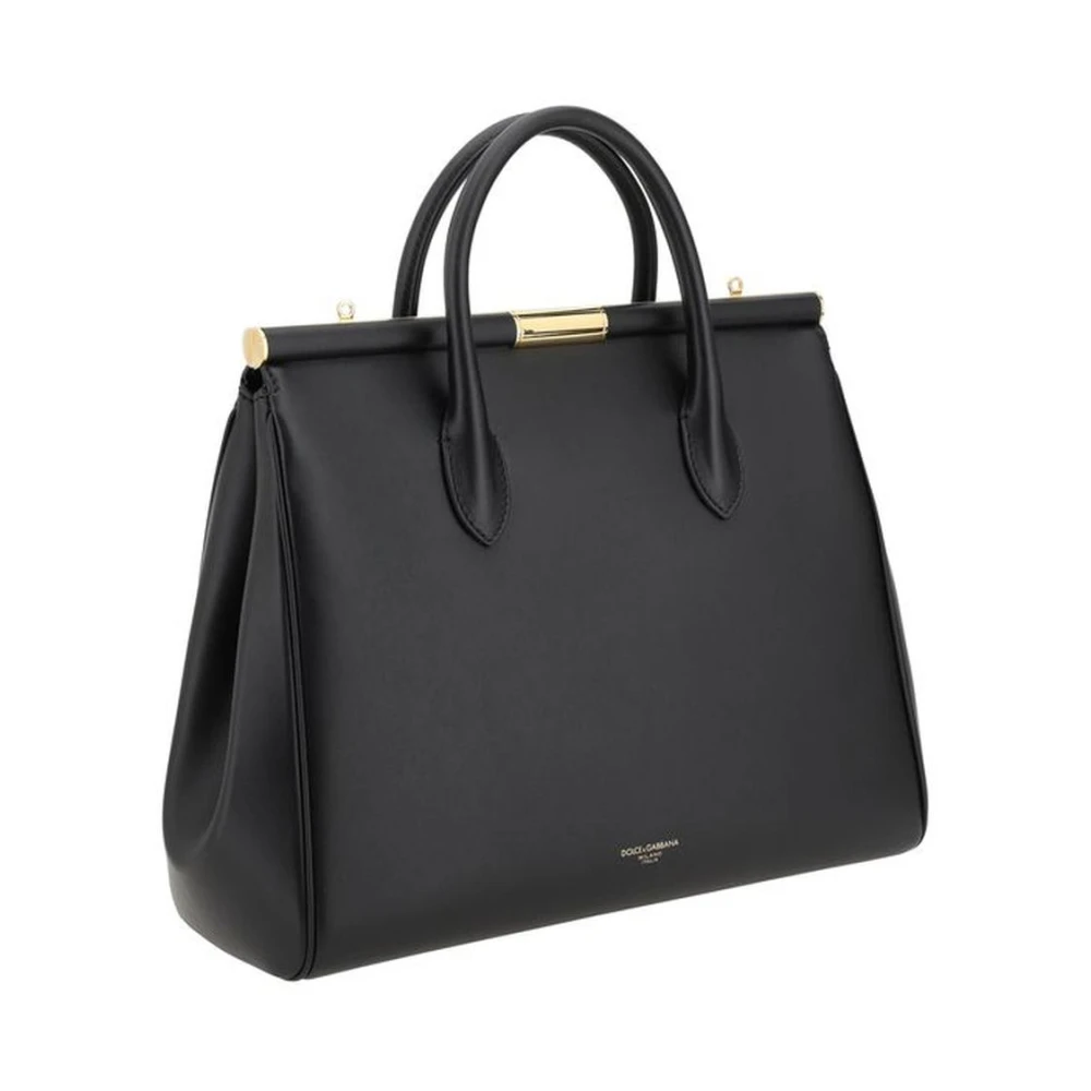 Dolce & Gabbana Elegante Leren Handtas met Gouden Sluiting Black Dames