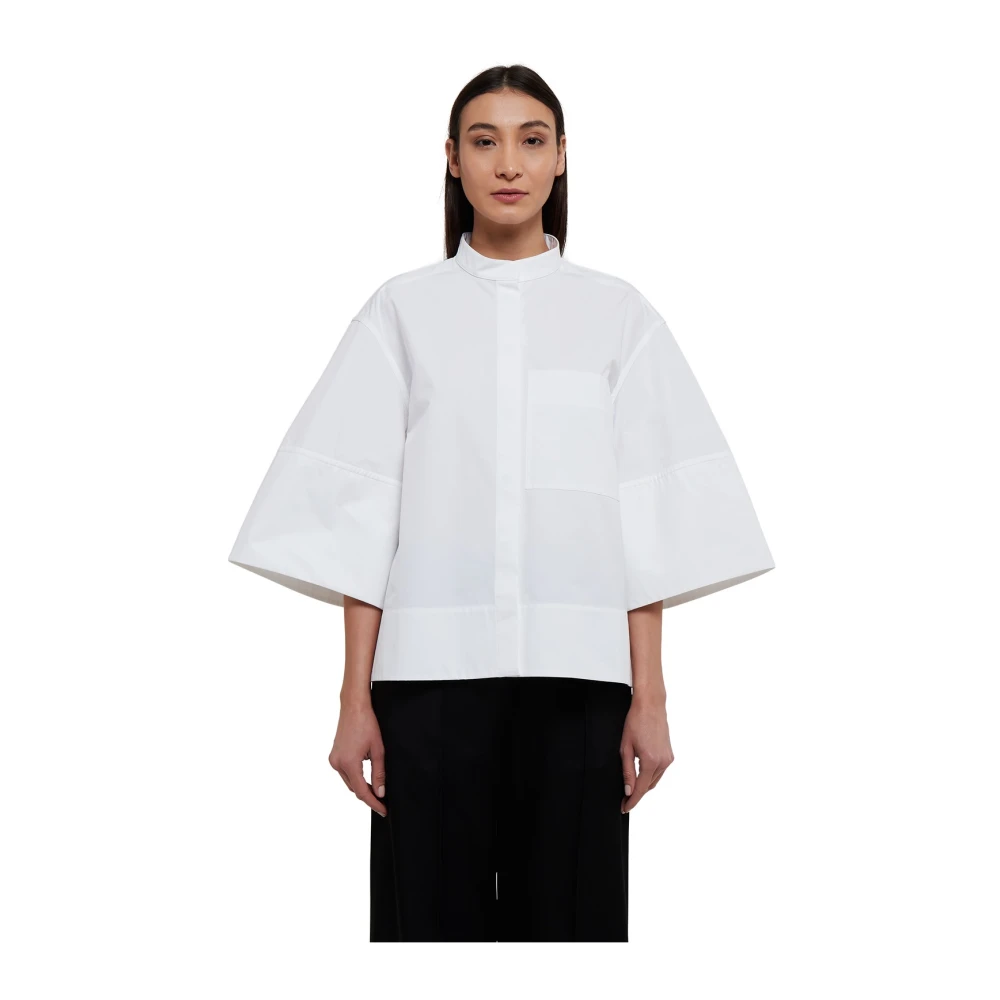 Jil Sander Oversized Shirt met Mandarin Kraag White Dames