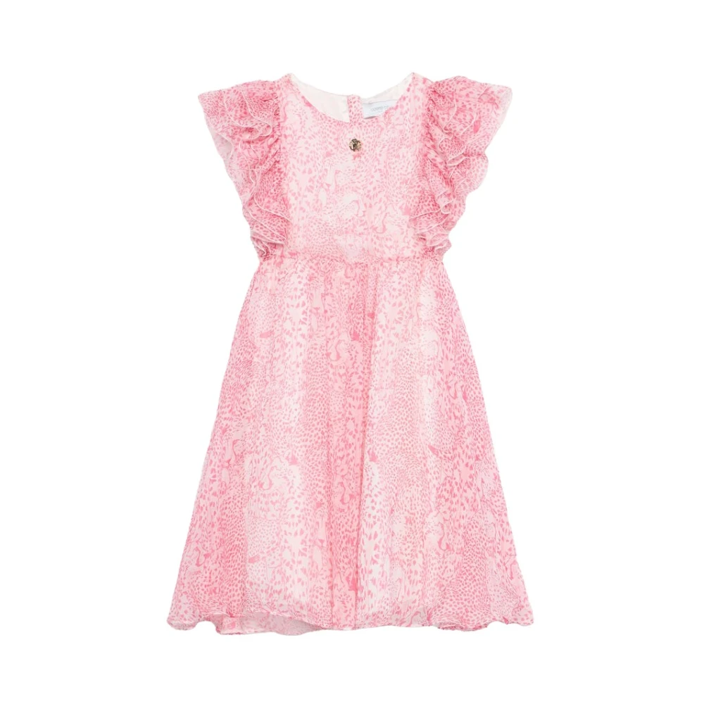 Roberto Cavalli Girls Pink Dresses, 8 Y, Cheetah-Print Flounced Dress