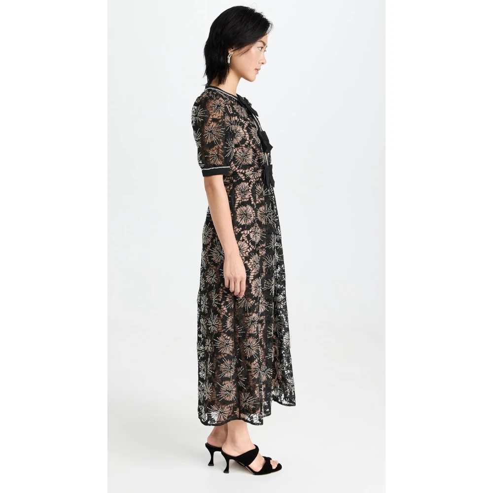 Saloni Jamie-C Bloemen Tule Jurk Black Dames