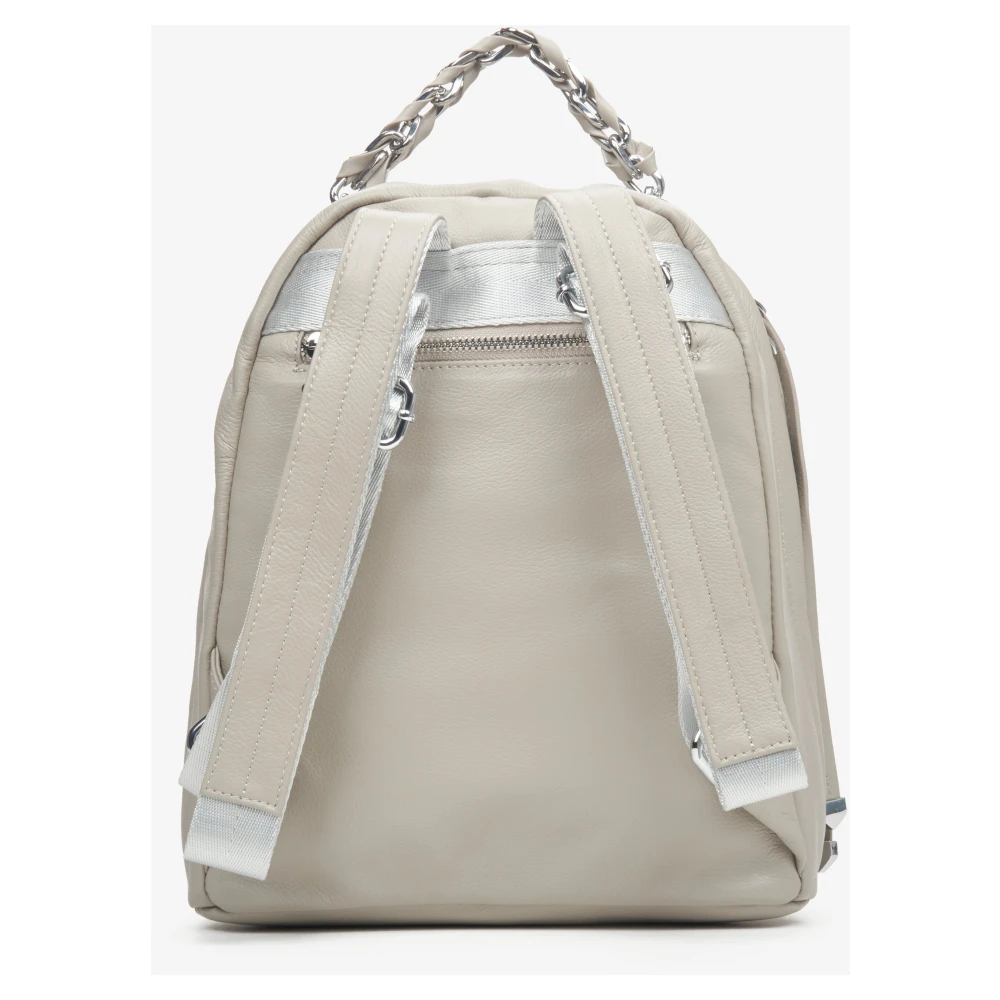 Estro Dames Lichtgrijze Leren Rugzak met Zilveren Details Er00113752 Gray Dames