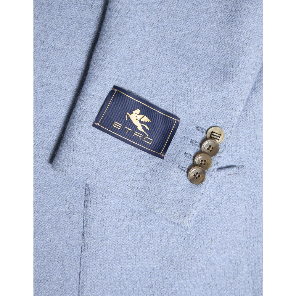 ETRO Blauwe Wol-Kasjmier Blazer met Paisley Motief Blue Heren