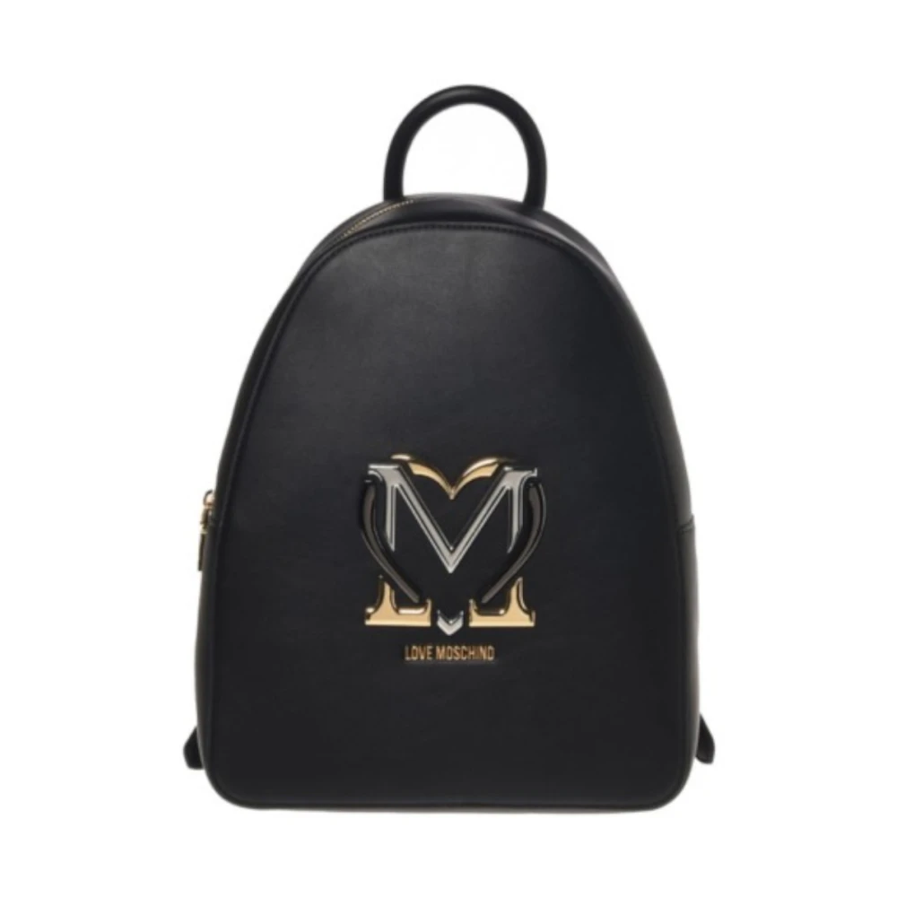 Love Moschino Elegant Svart Ryggsäck med Guld Hjärta Black, Dam