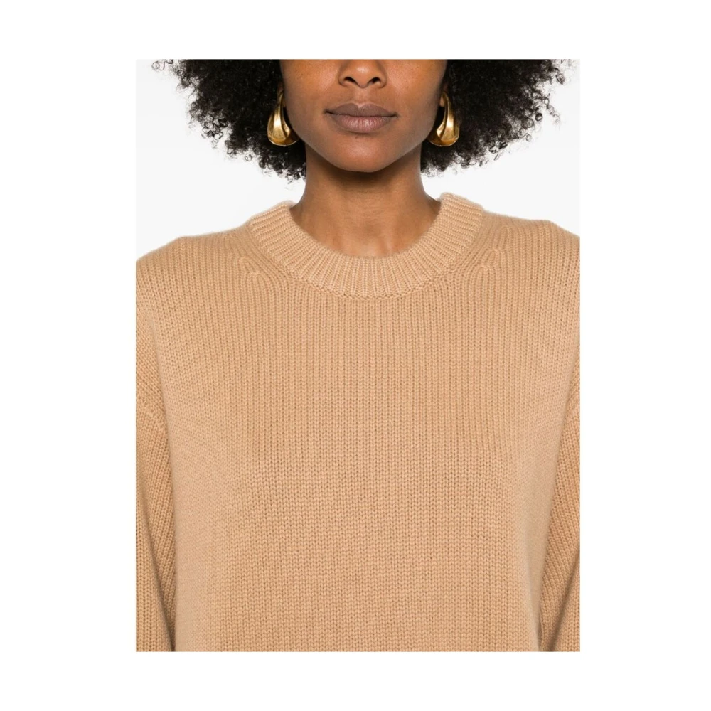 Lisa Yang Beige Cashmere Gebreide Crew Neck Sweater Brown Dames