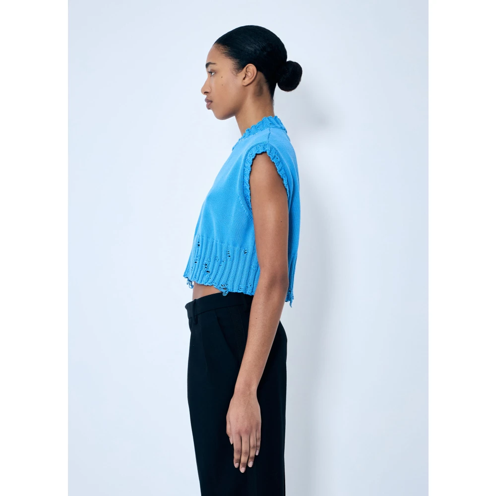 Marni Gedistresseerde Gebreide Vest met Logoborduursel Blue Dames