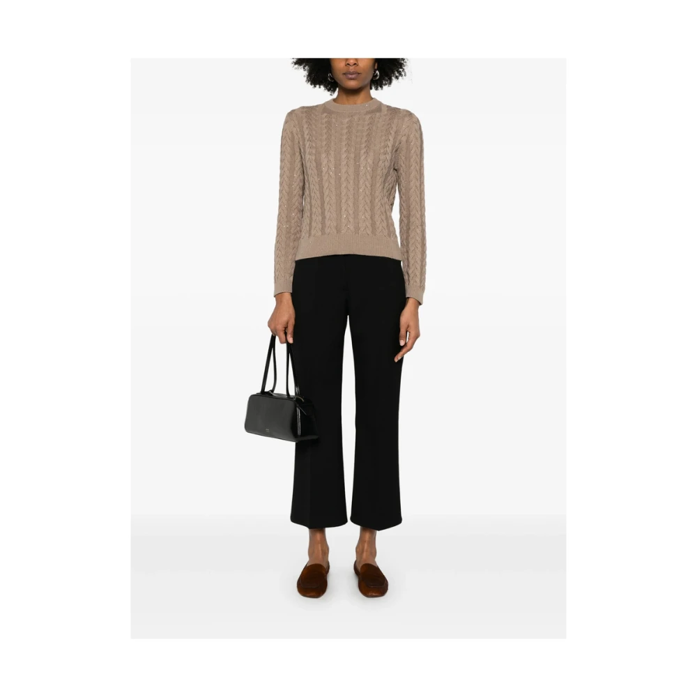 BRUNELLO CUCINELLI Taupe Bruin Paillet Crew Neck Sweater Brown Dames